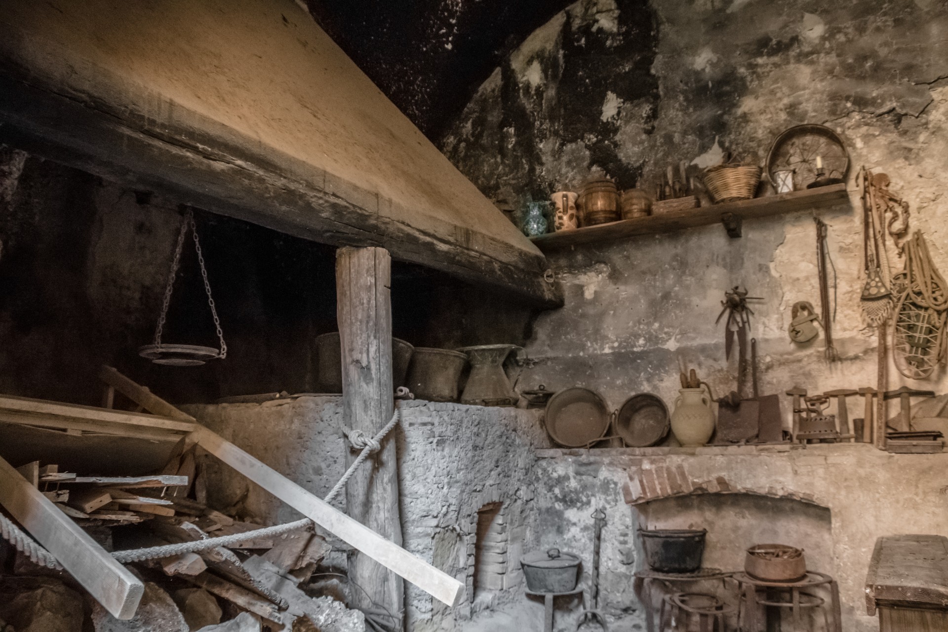 Historic kitchen with fireplace